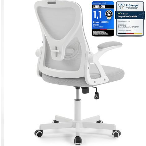 Chaise de bureau ergonomique ERCOREAL gris clair/blanc, soutien lombaire, accoudoirs relevables, 140 kg (1/5)