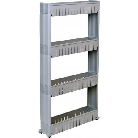 Etagères de salle de bain sur roulettes, grises, 4 niveaux, Osmera