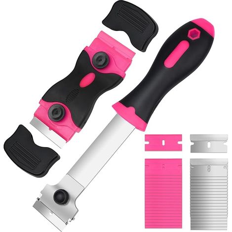 Lntyq 2PCS Grattoir Plaque Vitrocéramique avec 40 Lames de Rechange, Grattoir de Nettoyage Multi-usages pour Gratter Les Étiquettes-Rose, Adhésif, Rose (1/5)