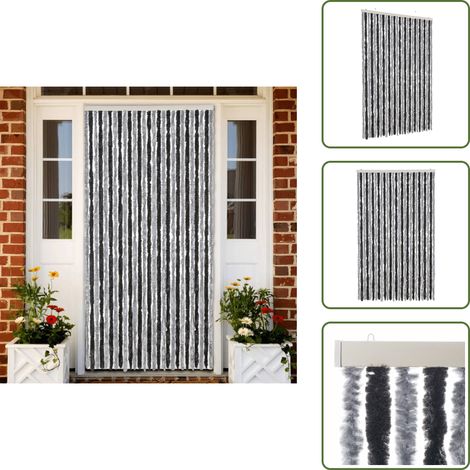 Fliegenvorhang Grau und Schwarz 118x220 cm Chenille - Fliegenvorhang - Insektenschutz - Türvorhang - Fliegenschutz - Sommergarten