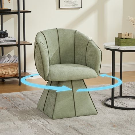 Sillón giratorio de chenilla, silla para salón/dormitorio, respaldo alto ergonómico, 56x54x74,5 cm, color oliva (1/5)