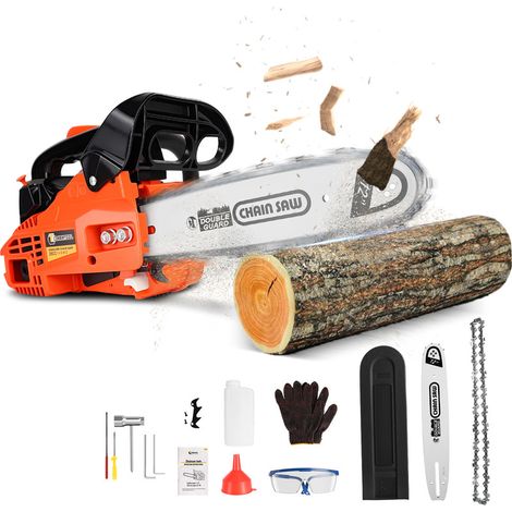 Tronçonneuse thermique, Tronconneuse 25cc moteur à essence 2 temps, épée de 12 pouces, 14pcs Accessoires , Réservoir d'huile de 230 ml, Coupe maximale de 30 cm, guidon ergonomique, CONENTOOL, rouge (1/5)