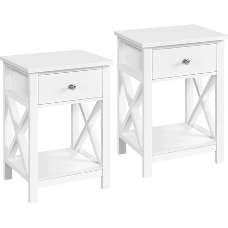 Homevive Juego de 2 mesitas de Noche con 1 cajón y Compartimento de Almacenamiento Abierto, cómoda de Noche, Patas de Apoyo en Forma de X, mesitas de Noche Modernas, 40 × 30 × 55 cm (1/5)