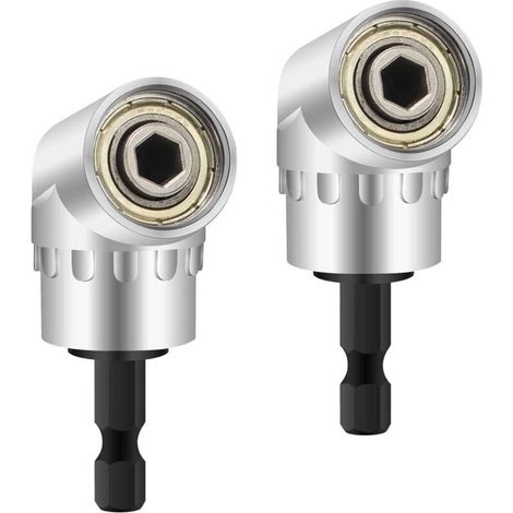 Perceuses à angle droit,2 Pièce Perceuses à Angle Droit Adaptateur coudé Pilote et Tournevis Drill Attachment Avec Porte-Embout Magnétique Changement Rapide Hex 6mm de 1/4- inch Perceuse