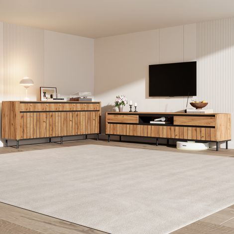 TV-Möbel mit Sideboard, 180 x 40 x 52 cm und 160 x 40 x 73 cm, natur und schwarz HAVRYA (1/5)