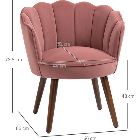Fauteuil, fauteuil de salon en forme de coquillage, fauteuil inclinable avec pieds en bois, fauteuil rembourré, fauteuil de lecture aspect velours, fauteuil rembourré pour chambre, rose (1/5)