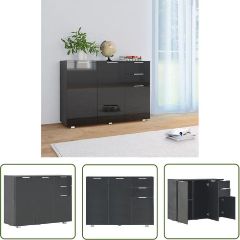 The Living Store Sideboard Hochglanz-Schwarz 107x35x80,5 cm - Schreibtisch - Sideboard - Regal - Aufbewahrung - Wohnzimmermöbel (1/5)