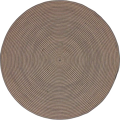 HOMESCAPES Linen and Black Handmade Woven Spiral Braided Rug, 150 cm Round