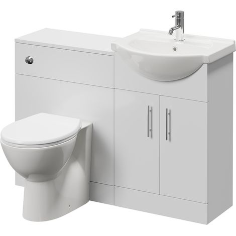Alexander James Cento Gloss White 1150mm 2 Door Vanity Unit Toilet Suite - 1150mm - Chrome 96mm Bar HandleJames Toilet Pan and Seat