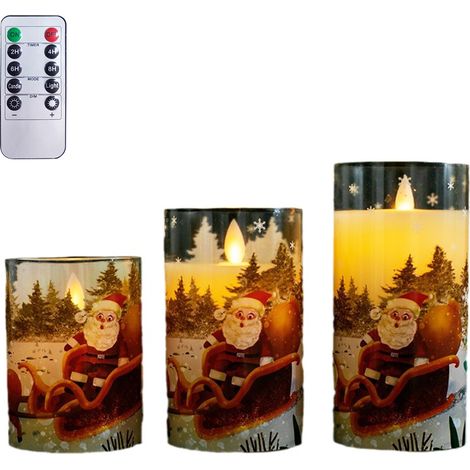 (Jeder Kunde muss 2 AA-Batterien bereitstellen) Elektronische LED-Weihnachtskerze in Form eines Weihnachtsmanns im Schlitten (mit Fernbedienung, Kugelform, 2 AA-Batterien nicht enthalten, 7,5 x 10/12, (1/2)