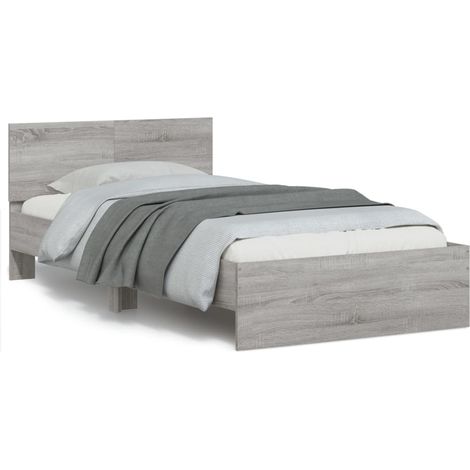 Maison Exclusive - Bettgestell mit Kopfteil Grau Sonoma 100x200 c