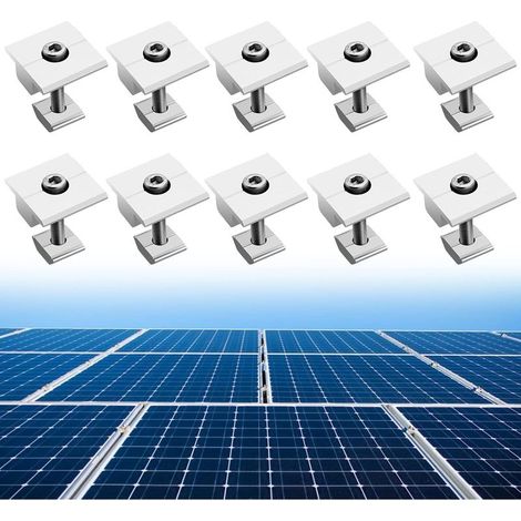 Lot de 10 Pinces Centrales de 30 mm en Alliage d'Aluminium en T Support de Montage avec 10 Vis M8 x 48 mm pour Panneau solaire photovoltaïque (1/5)