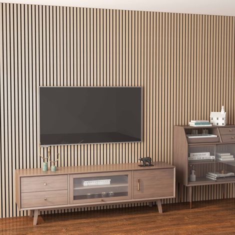 Set di 3 Pannello decorativo  in legno MDF,L260xL30cm SP21mm, Pannelli fonoassorbenti scansionati in 3D con finitura effetto legno rovere scuro