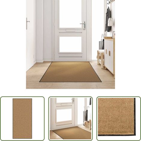 Tapis de porte - Tapis d'entrée Crème et noir 120 x 250 cm Polyamide et PVC (1/5)