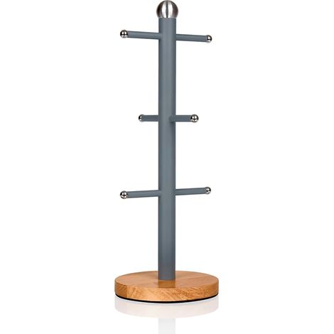SWAN Nordic Nordic Porta Tazas Soporte Almacenamiento 6 Tazas Café, Acero al Carbono, Base Bambú, Moderno  Gris