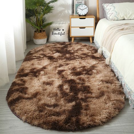 Tapis marron tie-dye, peluche ultra douce, tapis rond moderne et moelleux, tapis de décoration d'intérieur antidérapant - 60180 cm