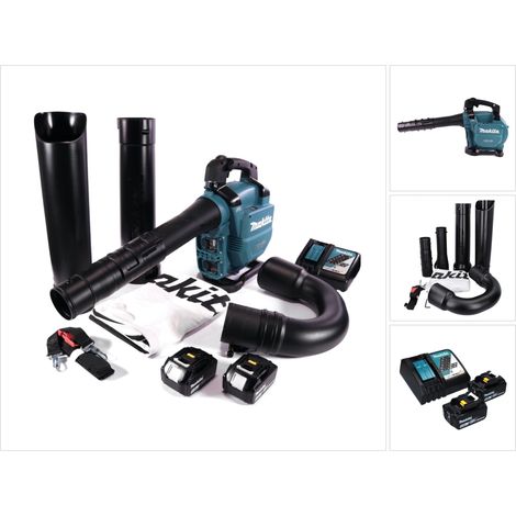 Makita DUB 363 RT2V Akku Gebläse / Laubsauger 36 V ( 2x 18 V ) Brushless + Absaug Set + 2x Akku 5,0 Ah + Ladegerät