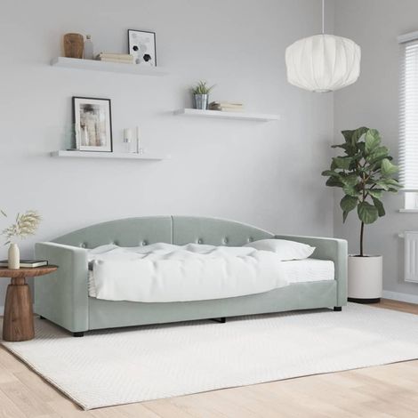 Lit Adulte,Lit simple,Lit de jour avec matelas gris clair 80x200 cm velours CIV520618 (1/5)
