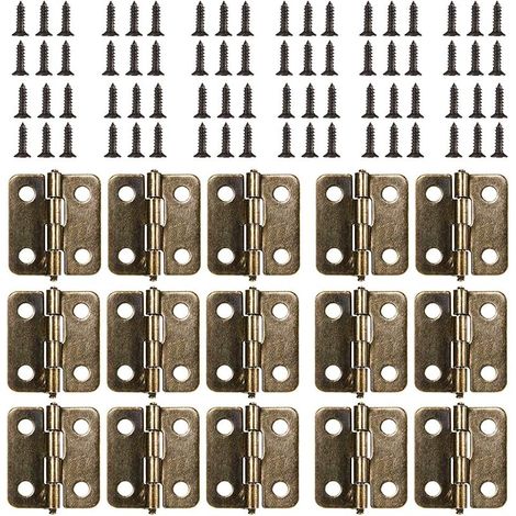 Petites Charnières Mini, Lot de 50 Charnières Connecteurs pour Porte de Meuble Tiroir Coffret avec 200 Vis de Remplacement 8 mm, Charnière Métal pour Boîte à Bijoux en Bois Bronze (1/5)