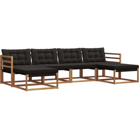 Set di divani da esterno con cuscino 6 pz Salotto da Giardino Naturale e Nero (1/5)