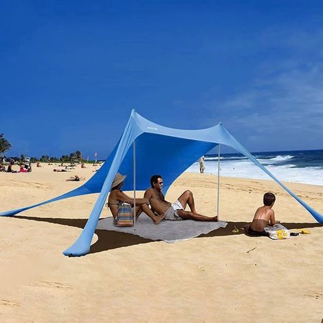 Parasol de plage portable avec ancrages sable, protection UV toit solaire aluminium pour camping plage extérieur (1/5)