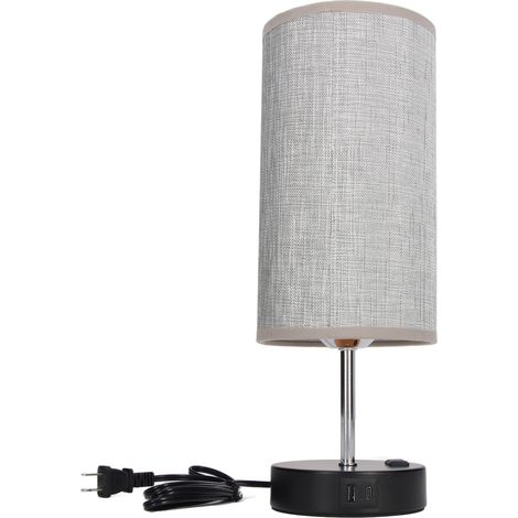 Lampe de chevet tactile LED à 3 niveaux d'intensité, 2 ports USB, prise US 110 V, abat-jour gris (1/5)