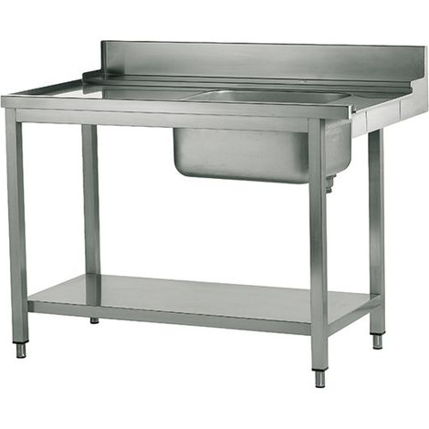 Table d'Entrée Inox Gauche avec Évier à Droite pour Lave-Vaisselle à Capot - Virtus