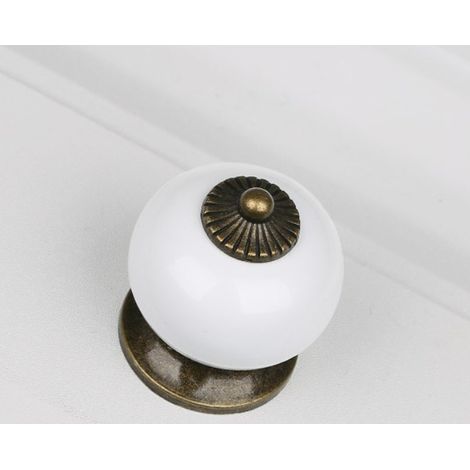 5pcs (white) Round ceramic knobs for cabinet doors, drawers, wardrobes, closets, rustic style (1/5)