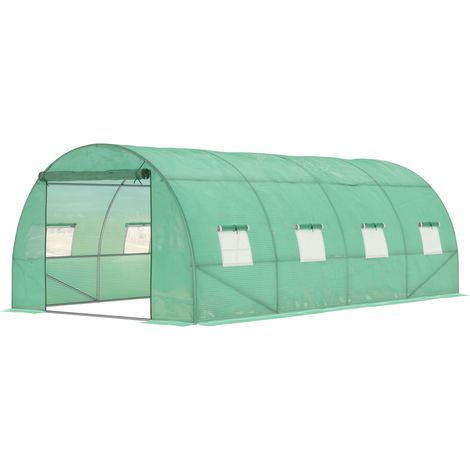 Serra tunnel 5,9 x 3 x 2 m in plastica verde con 8 finestre e porta avvolgibile (1/5)