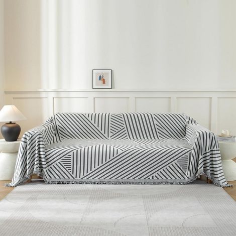 Sofa Überwurf 2 Sitzer 180x280cm Chenille Dunkelgrau mit Quasten (1/5)