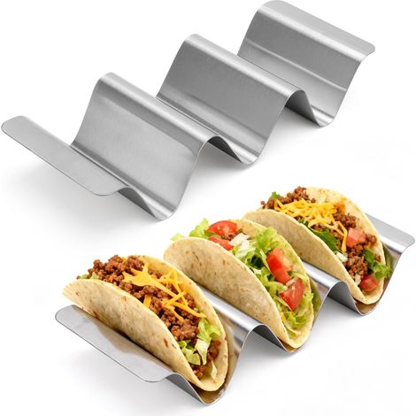 2 Supports à Tacos en Acier Inoxydable, Forme Vague avec Poignées, Pour Hot-Dogs, Tortillas, Sandwichs, Cuisine (1/5)