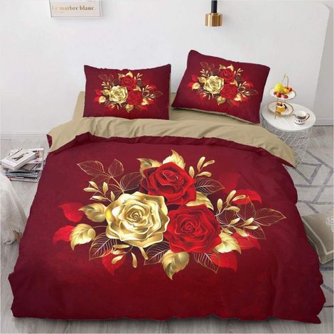 Bettwäsche-Set 220x240cm mit Rosen-Design, 2 Kissenbezügen 80x80cm, Microfaser