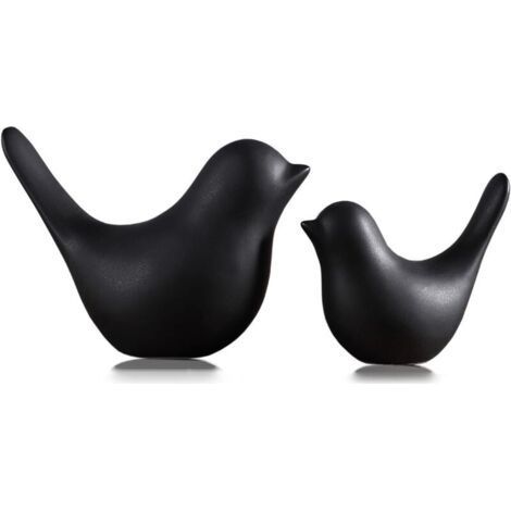 Set of decorative ceramic bird figurines, black abstract design, large and small model (1/5)
