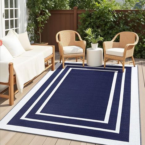 Tapis d'extérieur imperméable, antidérapant, réversible, résistant aux UV, facile à nettoyer, pour camping, terrasse, plage, pique-nique, jardin, 120 x 180 cm, bleu (1/5)