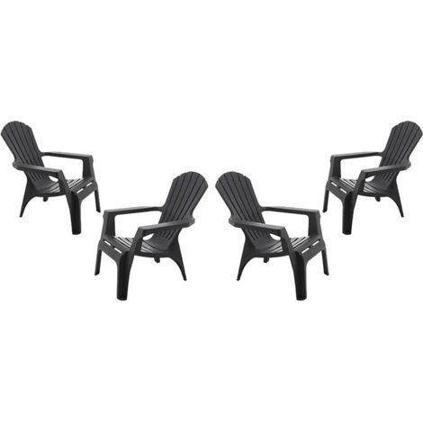 Fauteuil Adirondack résine polypropylène Wilsa Garden - Anthracite - 4 Fauteuils Adirondack