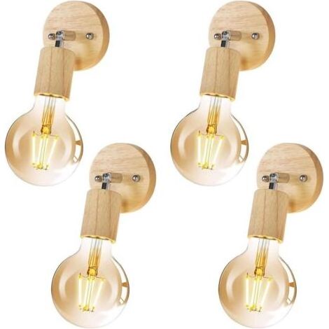 4 Pièces Applique Murale Interieur, Rotation Lampe Murale Bois,Rétro E27 Luminaire Interieur pour Chambre Salon Couloir Salle à Manger [Classe énergétique E] (1/5)