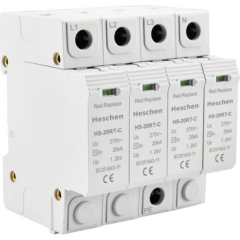 Dispositif de protection contre les surtensions SPD, HS-20RT-C, 4P 275 VAC 20 KA, fusible de surintensité interchangeable intégré, ignifuge, montage sur rail DIN 35 mm (1/5)