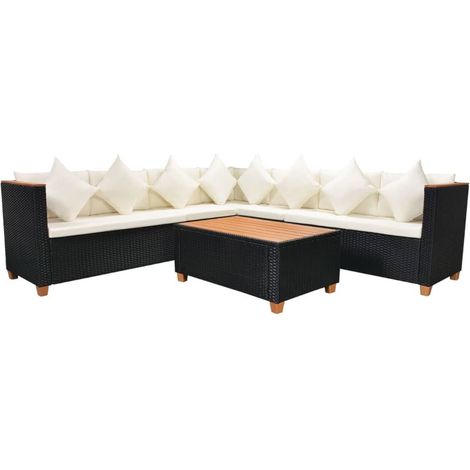 Mobili da giardino mobili da esterno Set di mobili da 5 pezzi con cuscini in resina intrecciata nera 020016493