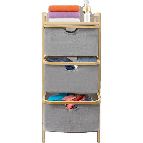 Cesto portaoggetti con struttura in bambù, design a 3 livelli, grande capacità, dimensioni compatte, utilizzo versatile. (1/5)
