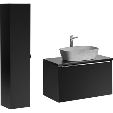 Ensemble meuble vasque à poser + colonne - 80 cm - Rosario Black - Livraison gratuite