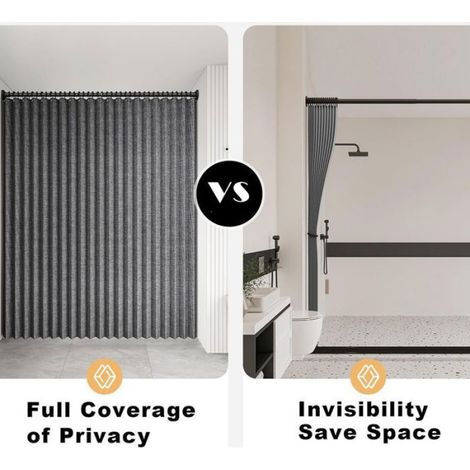Rideau de douche magnétique pliable, imperméable et résistant à la moisissure, magnétique, lin épais, non doublé, gris, 120 x 200 cm (1/5)