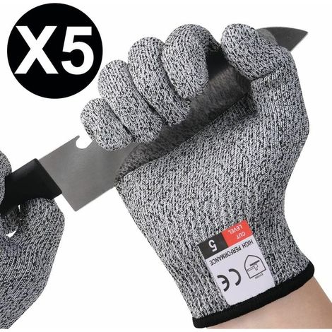 5 Paires Gants de Travail, Gants Anti-Coupures Enfant Femme, Gants de Coupe Protection de Niveau 5 pour Cuisine ,Couteaux Certifié EN 388- S (1/5)