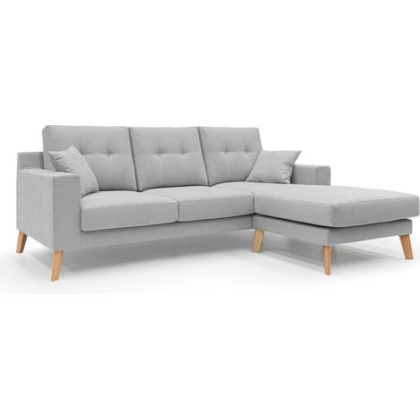Danish Ecksofa mit verstellbarer Halbinsel aus weichem, wasserfestem Stoff T02 237 cm hellgrau