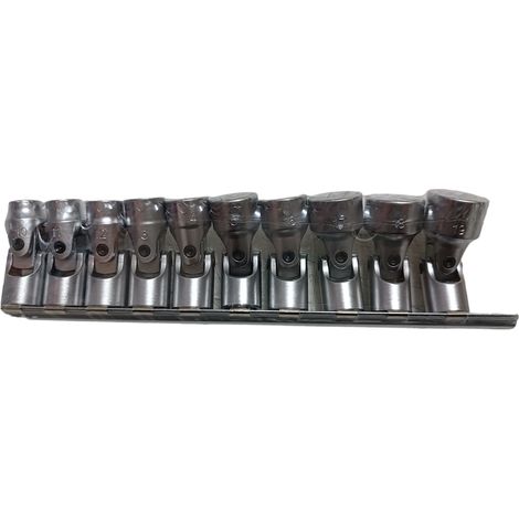SET 10 PZ BUSSOLE POLIGONALI SNODATE CROMATE ATTACCO 3/8" MIS. 10-19 Cr-V KRINO
