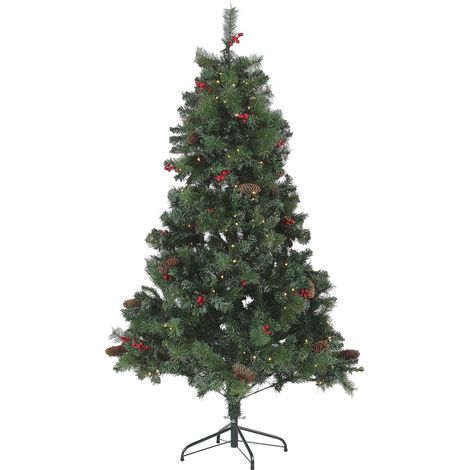 Sapin de Noël Artificiel 180 cm Imitation Idéale avec Lumières LED Intégrées et Branches Facilement Ajustables Ultra Réaliste Beliani