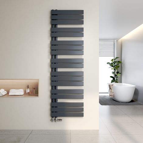 Heilmetz Radiador de Baño y Multiblock set Calentador Secatoallas Calentador de Toallas Antracita 160x50cm + Antracita Válvula