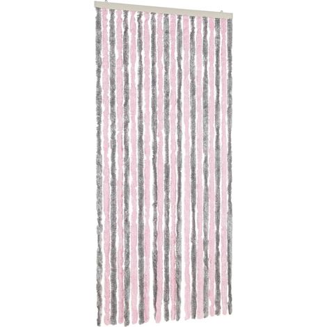 Rideau anti-mouches gris argenté et rose 90x220 cm chenille CFW65110 (1/5)