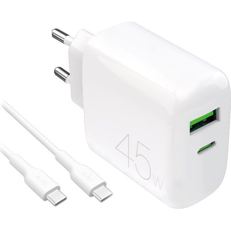 Caricabatterie da parete USB-C USB-A PD con cavo USB-C da 45 W - Bianco (1/3)
