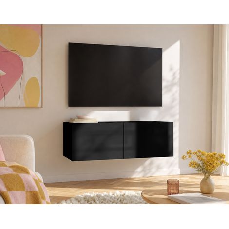 Alix - meuble tv modulable 100 cm - 2 portes - noir (1/5)