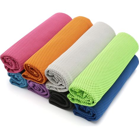 Set mit 8 einfarbigen, mehrfarbigen, kühlenden Mikrofaserhandtüchern (ca. 100 x 30 cm) mit Temperaturregulierung – für Yoga, Sport, Fitnessstudio, Training, Fitness und Laufen.
